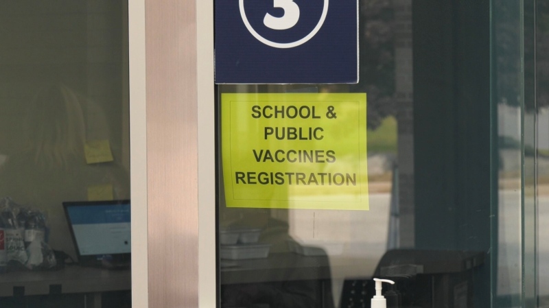 The Simcoe Muskoka District Health Unit holds student vaccination clinics in Barrie, Ont., on Tues., Sept. 26, 2023. (CTV New/Molly Frommer)