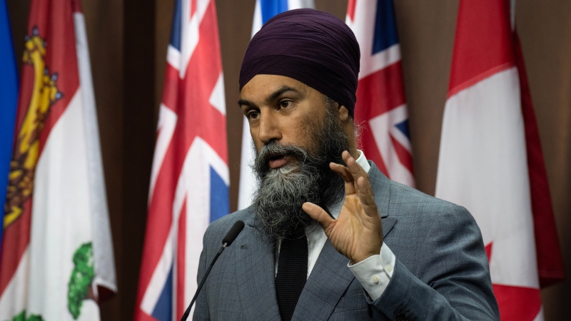 New Democratic Party leader Jagmeet Singh responds to a question during a news conference on Parliament Hill, Tuesday, September 26, 2023 in Ottawa. THE CANADIAN PRESS/Adrian Wyld 