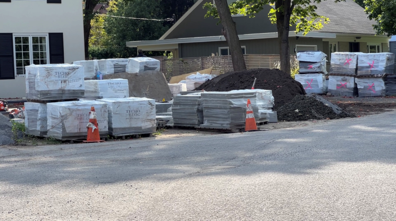 The front yard of this Rockcliffe Park home has been a construction site for years and neighbours aren't happy. At issue, a water fountain that could be encroaching on city property. (Tyler Fleming/CTV News Ottawa)