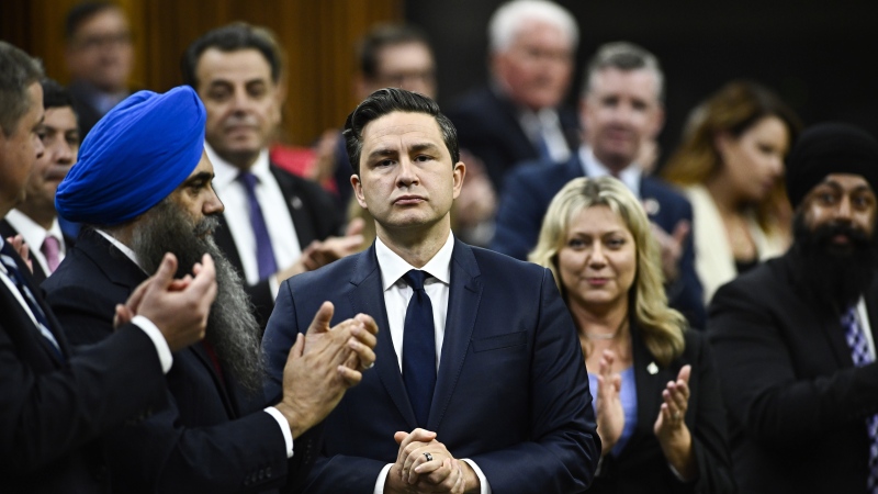 Conservative Leader Pierre Poilievre rises during Question Period in the House of Commons on Parliament Hill in Ottawa on Monday, Sept. 25, 2023. (THE CANADIAN PRESS/Justin Tang)