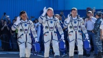 From left, NASA astronaut Frank Rubio, Roscosmos cosmonauts Sergey Prokopyev and Dmitri Petelin, members of the main crew of the expedition to the International Space Station (ISS), walk prior the launch of Soyuz MS-22 space ship at the Russian leased Baikonur cosmodrome, Kazakhstan, Wednesday, Sept. 21, 2022. (Maxim Shemetov, Pool Photo via AP)