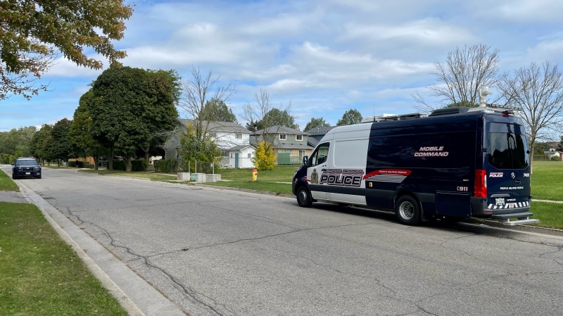 Police on scene near the intersection of Thaler Avenue and Kinzie Avenue on Sept. 27, 2023. (Heather Senoran/CTV Kitchener)
