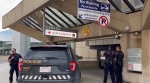 Calgary police investigate reports of shots fired at the Calgary International Airport on Wednesday, Sept. 27, 2023. 