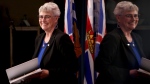British Columbia's projected deficit in the 2023-2024 fiscal year has grown by more than $2 billion from original estimates to reach almost $7 billion. Minister of Finance Katrine Conroy arrives to the podium during a press conference at the legislature in Victoria, on Wednesday, August 30, 2023. THE CANADIAN PRESS/Chad Hipolito