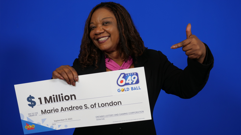 Marie Andree Sanon of London, Ont. won $1-million in Lotto 6/49’s Gold Ball Draw on Aug. 23, 2023. (Source: OLG) 