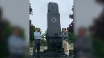 Rabbi Stephen Wise, whose congregation is in Oakville, and B'nai Brith Canada CEO Michael Mostyn stand next to a memorial for the members of the SS 14th Waffen Division at Oakville's West Oak Memorial Gardens. The two men have been working together for years to try to get it removed. (B'nai Brith Canada photo)