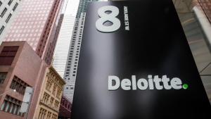 Deloitte signage is pictured in the financial district in Toronto, Friday, Sept. 8, 2023. (THE CANADIAN PRESS/Andrew Lahodynskyj)