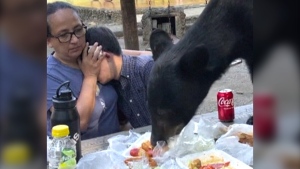 Mom shields son from bear after picnic table takeo