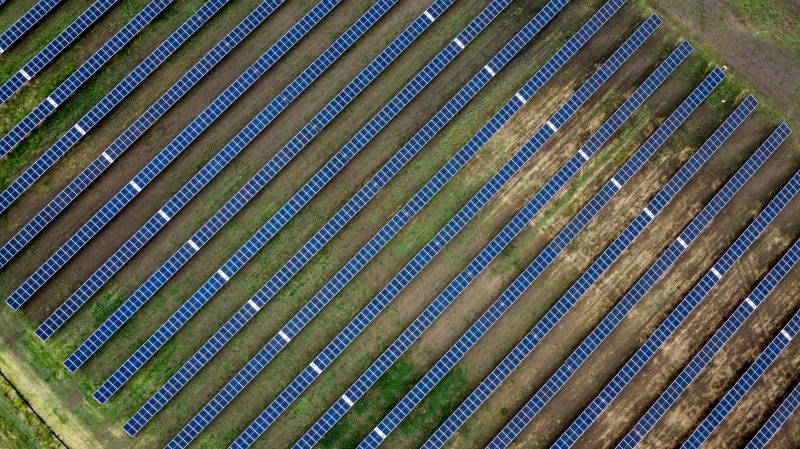 Solar panels pictured at the Michichi Solar project near Drumheller, Alta., Tuesday, July 11, 2023.THE CANADIAN PRESS/Jeff McIntosh