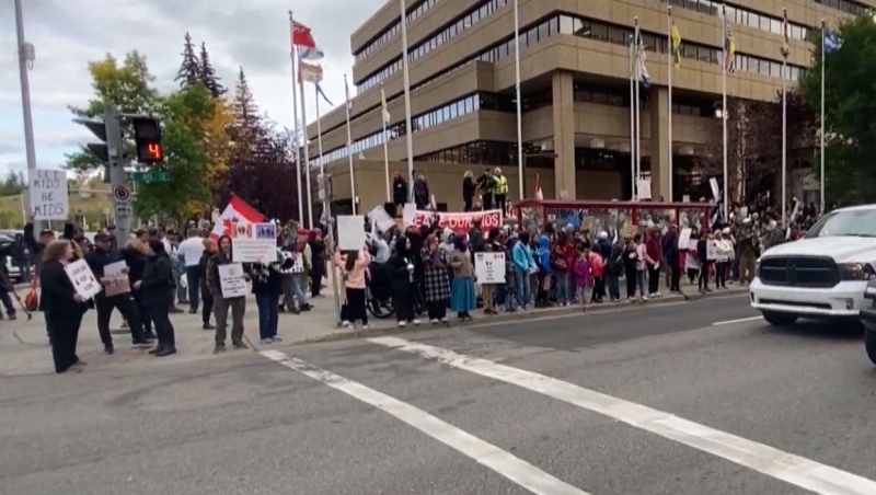 On Sept. 20, 2023, more than a thousand people gathered near Calgary city hall for both sides of a protest called the Million March for Children.