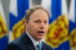 Finance and Treasury Board Minister Allan MacMaster during a press conference before tabling the provincial budget at the Nova Scotia legislature in Halifax on Thursday, March 23, 2023. (THE CANADIAN PRESS/Darren Calabrese)