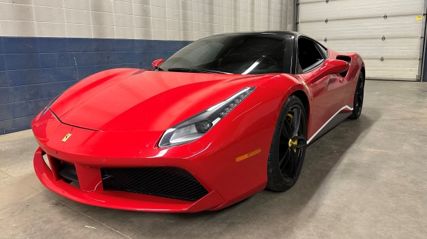 One of the Ferraris seized by police in the Edmonton area in September 2023. (Supplied)