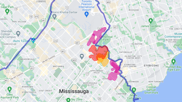 Alectra Utilities outage map in Mississauga on Sept. 28, 2023. 