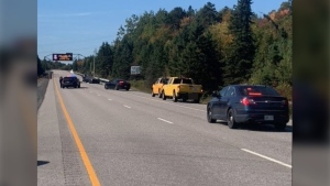 Driver accused of being high flipped vehicle on Hwy. 17 in Lively on Thursday morning and is charged with impaired and dangerous driving. Sept. 28/23 (Ontario Provincial Police)