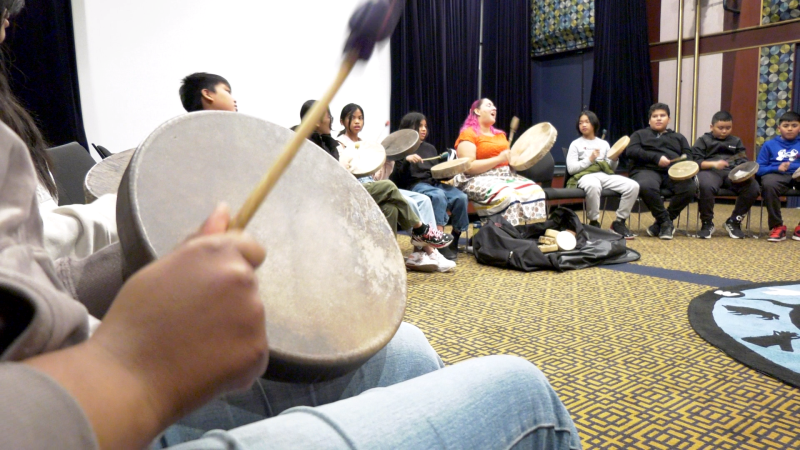 Grade six students learned about Indigenous drumming at Arts Commons and celebrated Culture Days on Sept. 27, 2023.