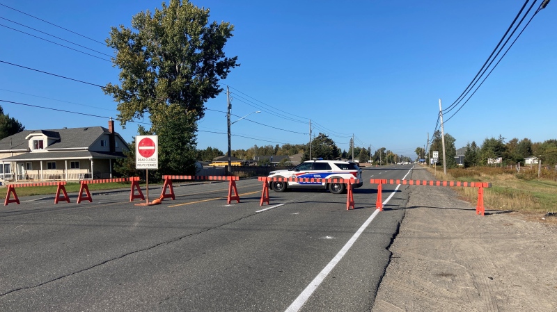 Sudbury police closed MR80 in Hanmer following a fatal single-vehicle crash involving a 73-year-old man who crashed into a house following a medical emergency. Sept. 29/23 (Alana Everson/CTV Northern Ontario)