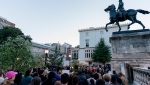 People attend a vigil in memory of Pava LaPere, founder of tech startup EcoMap Technologies, on Wednesday, Sept. 27, 2023, in Baltimore, to memorialize the 26-year-old who was found dead in an apartment building Monday. Loved ones and friends are remembering the slain Baltimore tech entrepreneur for her compassion and dedication to helping others. Baltimore police found 26-year-old Pava LaPere dead from blunt force trauma in her apartment complex after she was reported missing late Monday morning. (AP Photo/Stephanie Scarbrough)