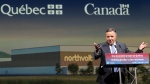 Quebec Premier Francois Legault attends an announcement that Northvolt Batteries North America will build a new electric vehicle battery manufacturing plant near Montreal, Thursday, Sept. 28, 2023. THE CANADIAN PRESS/Christinne Muschi