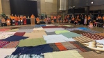 The blanket exercise at the University of Prince Edward Island, with all the blankets spread on the ground. (CTV/Jack Morse)