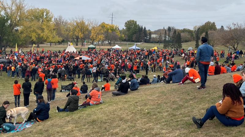 Hundreds of people gathered in Saskatoon to take part in events for the National Day of Truth and Reconciliation. (Noah Rishaug / CTV News) 