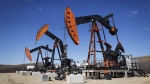 Pumpjacks draw out oil and gas from well heads near Calgary, Alta., Friday, April 28, 2023. (THE CANADIAN PRESS/Jeff McIntosh)
