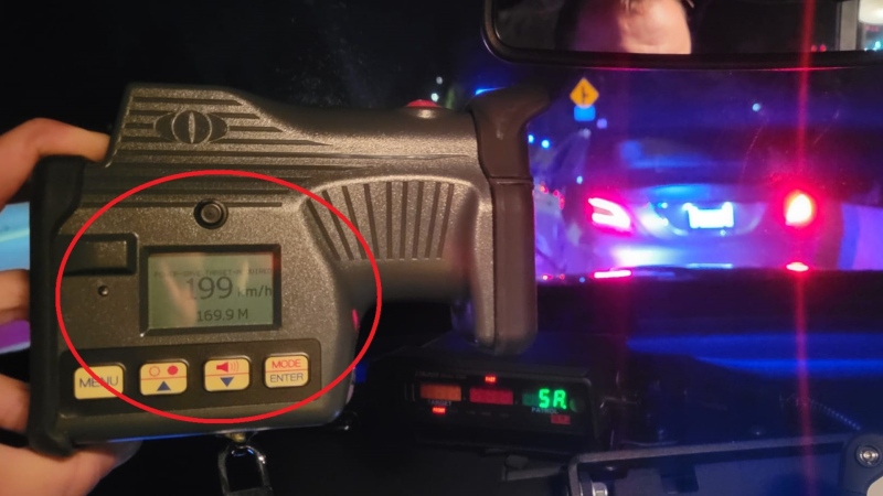 North Vancouver RCMP say an "L" driver was caught going 199 km/h on the Upper Levels Highway on Sept. 28, 2023. (Handout) 
