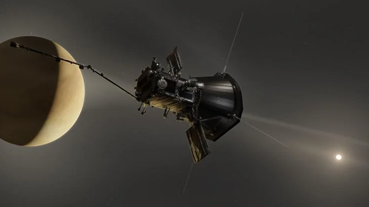 Artist's depiction of the Parker Solar Probe flying past Venus. (Credit: NASA/Johns Hopkins APL)
