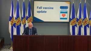 Dr. Robert Strang, Nova Scotia's chief medical officer of health, provides an update on the fall vaccine rollout plan on Oct. 3, 2023.