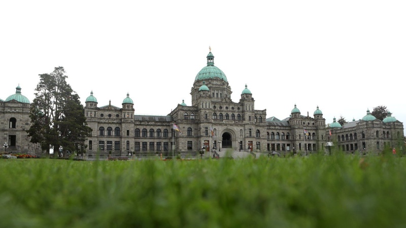 The legislature building is photographed in Victoria, B.C., on Monday, Sept. 25, 2023. British Columbia politicians are back in the legislature for the fall session, and the seating arrangement looks a little different. THE CANADIAN PRESS/Chad Hipolito