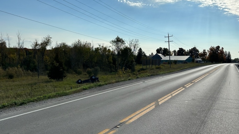 Single vehicle rollover on County Road 8 (Glenarm Road) in Kawartha Lakes on Mon., Oct. 2, 2023. (Source: OPP)