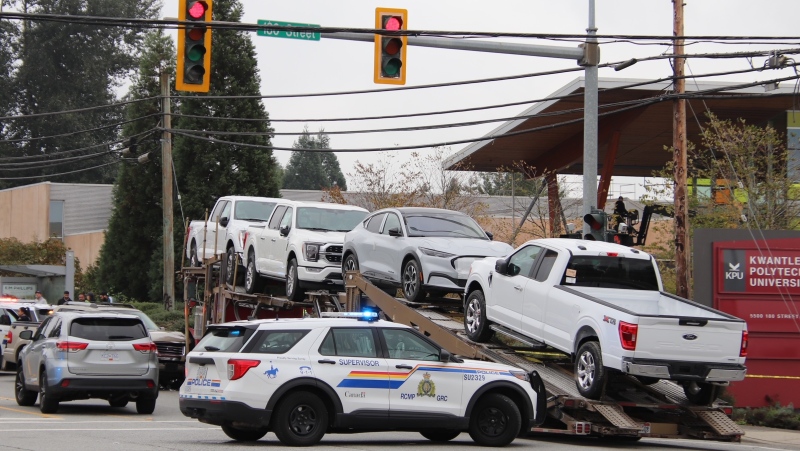 Images from the scene suggest the two vehicles involved were a large, car-carrying truck and a pickup truck. (CTV)