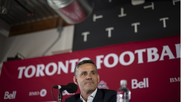 Incoming Toronto F.C. head coach John Herdman during a press conference at the BMO Training Field in Toronto on August 29, 2023. THE CANADIAN PRESS/Tijana Martin