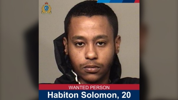Habiton Solomon, 20, is wanted on a Canada-wide warrant for murder in Kitchener and has ties to Brantford, Huntsville, North Bay, Ottawa and Windsor. (Waterloo Regional Police)