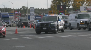 Police on scene near the intersection Hespeler Road and Bishop Street North on Oct. 4, 2023. (Dave Pettitt/CTV Kitchener)