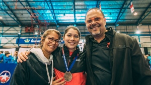 Mariana Guerrero with her parents after winning gold at the 2023 Pan-American championship.- (Submitted/Carlos Guerrero)