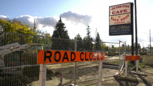 Vi's For Pies and Valley Line West LRT construction on October 4, 2023. (CTV News Edmonton)