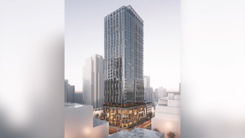 A rendering of the proposed hotel on Granville and Davie streets. 