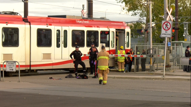 Emergency crews responded to the Chinook CTrain station on Oct. 4, after a pedestrian was hit by a train. (CTV News Calgary) 