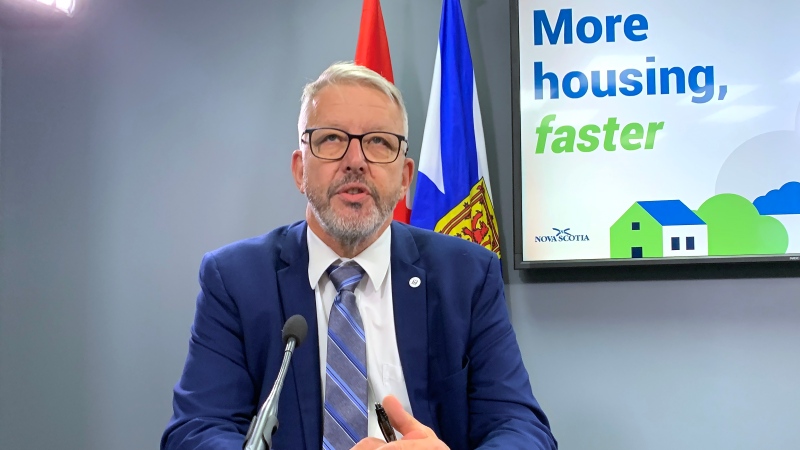 Nova Scotia Municipal Affairs Minister John Lohr speaks at a press conference in Halifax on Wednesday, Sept. 27, 2023. THE CANADIAN PRESS/Michael Tutton