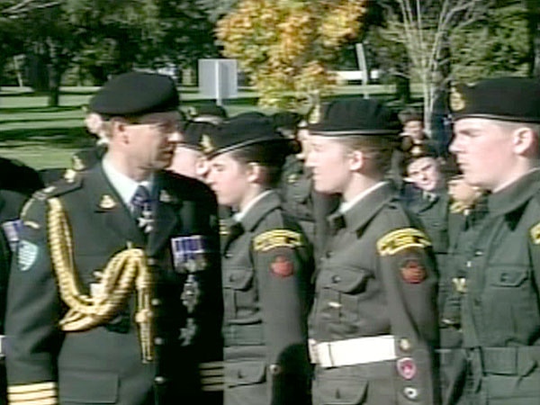 Prince Edward pauses to speak with Canadian soldiers in Charlottetown on Sunday, Oct. 14, 2007.