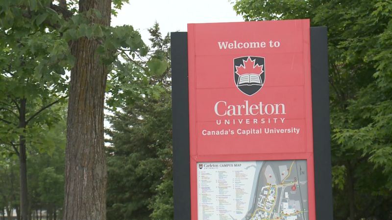 A sign on Carleton University campus is seen in this Oct. 14, 2023 image. (Natalie van Rooy/CTV News Ottawa)