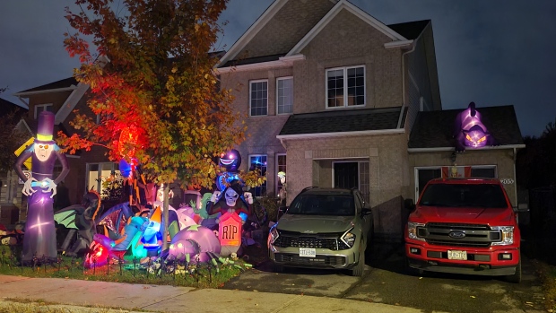 205 Cresthaven Dr, Ottawa<br/>
Plenty of spooky scary halloween blow ups. Beware the cat might jump off the garage roof at anytime. 