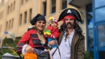 The Capote family pirates with their little parrot at Treats in the Streets Uptown Waterloo on Oct. 28, 2023. (Dan Lauckner/CTV Kitchener)
