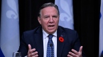 Quebec Premier Francois Legault speaks at a news conference on immigration and French language, Wednesday, November 1, 2023 at the legislature in Quebec City. THE CANADIAN PRESS/Jacques Boissinot

