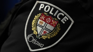 An arm patch is seen on an Ottawa Police Service officer during a news conference, in Ottawa, Wednesday, Sept. 6, 2023. (THE CANADIAN PRESS/Adrian Wyld/File)