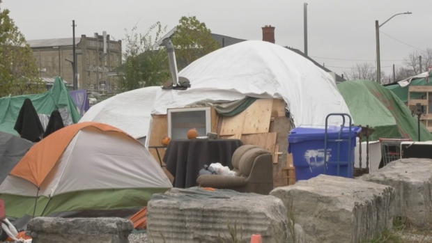An encampment in Kitchener is pictured in a file photo. (CTV Kitchener)