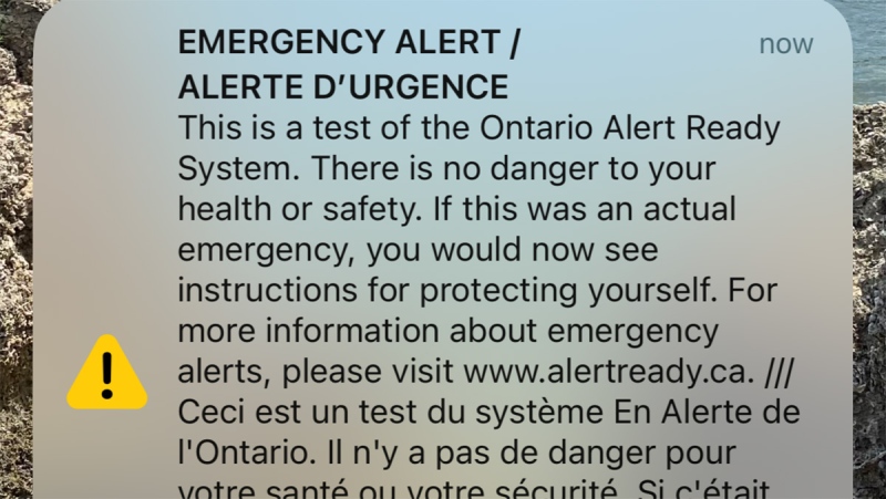 An alert appeared on smartphones, radios and televisions in Ottawa and Gatineau on Wednesday, as part of a test of Canada's national public alerting system.