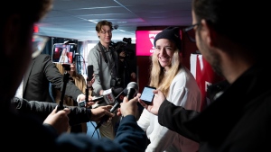 Hayley Scamurra of the Professional Women's Hockey League (PWHL) Ottawa team, speaks during a training camp media availability at TD Place in Ottawa, on Wednesday, Nov. 15, 2023.  (Spencer Colby/THE CANADIAN PRESS)