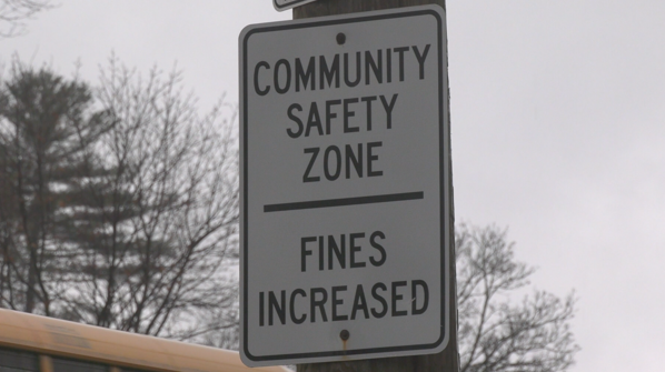 A community safety zone sign in Barrie, Ont. (CTV News/Ian Duffy)