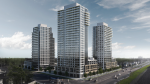 The development application proposed by Theberge Homes would see the construction of three mixed-use but predominantly residential high-rise towers. (Theberge Homes)